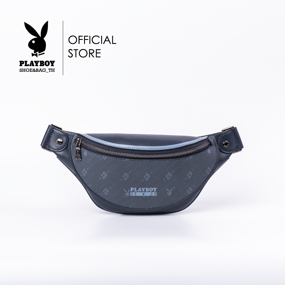 Playboy men's waist bag genuine genuine genuine leather waist bag ST-B232PBM250-BL men's waist bag PVC stripe Roe-Blue ราคา 1,480 บาท*ส่งฟรี