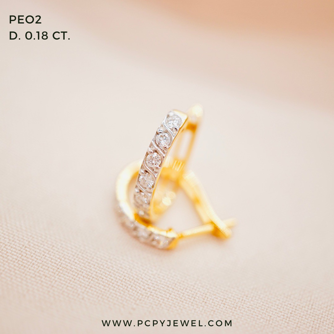 [Pcpy Jewelry] Genuine Diamond Earrings 💎 9K Genuine Gold (37.5% Gold) 100% Genuine Diamonds, Belgian Cut [9Kpeo2] ราคา 16,990 บาท*ส่งฟรี