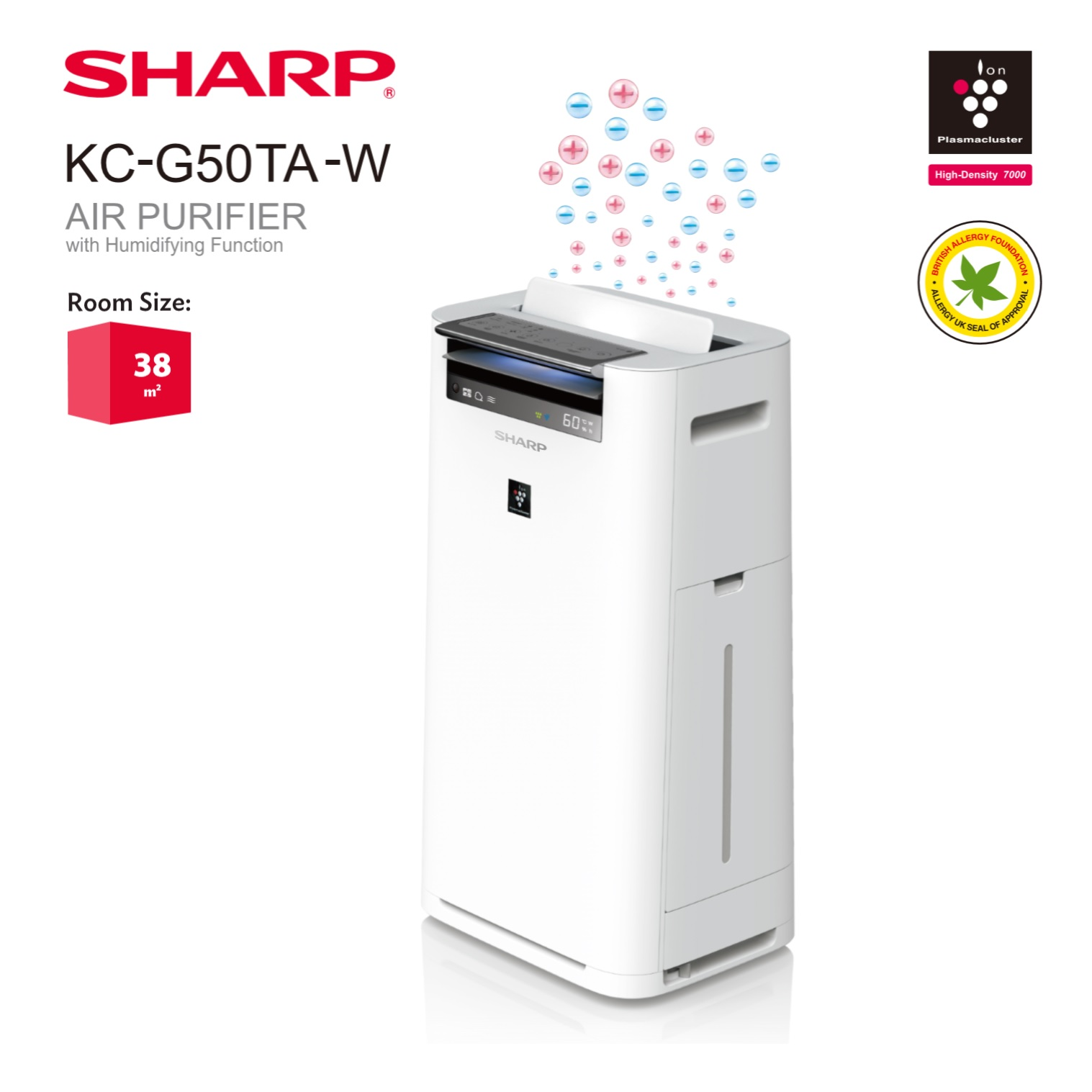 SHARP KC-G50TA-W เครื่องฟอกอากาศพร้อมระบบไอน้ำ ขนาด 38 ต.ร.ม