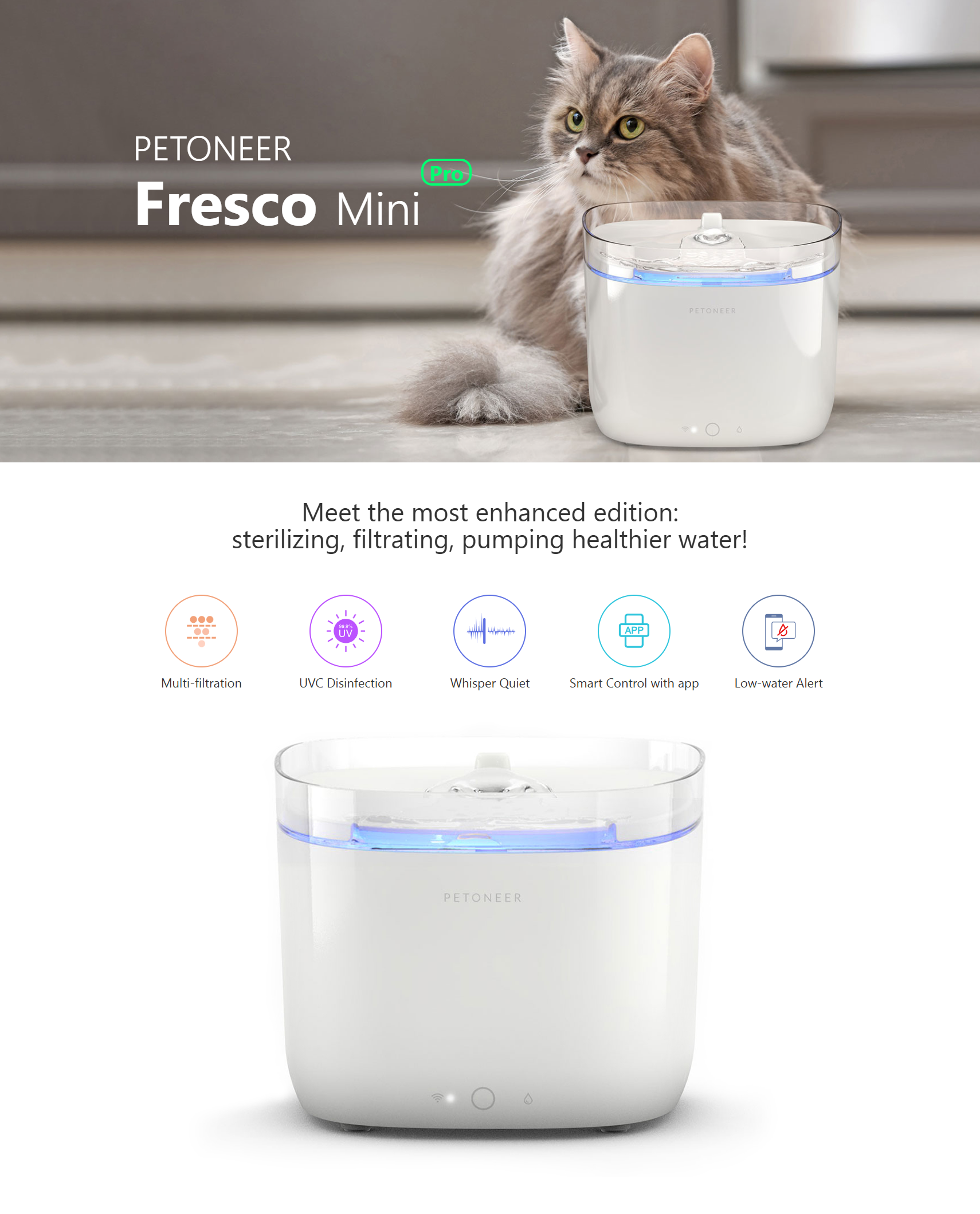 Petoneer Fresco Mini Pro WF001 น้ำพุสัตว์เลี้ยง ของแท้ ประกันศูนย์ 1ปี