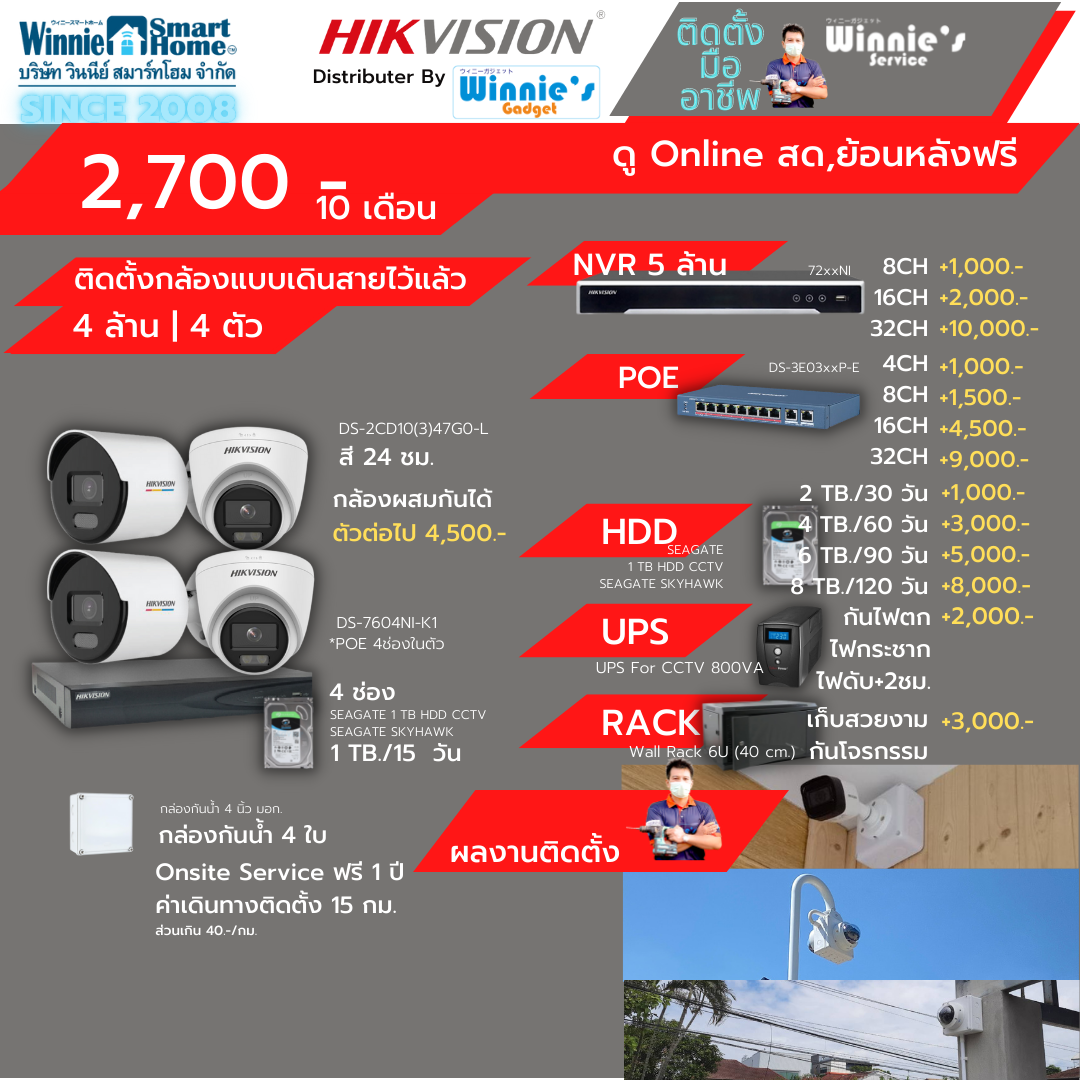 [ผ่อน0%10เดือน] Hikvision ชุดกล้องวงจรปิดIP 4 ล้าน 4 กล้อง สำหรับคนที่เดินสายไว้แล้ว มีบริการติดตั้งฟรี ในเขตกรุงเทพ ราคา 27,000 บาท*ส่งฟรี