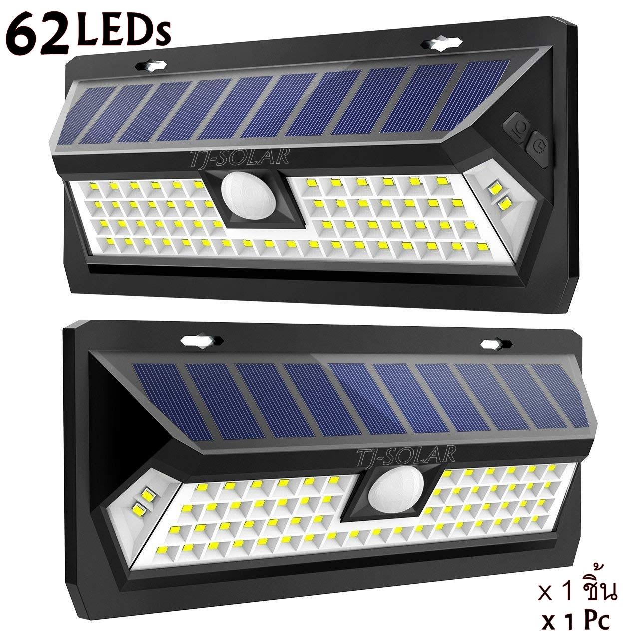 TJ-SOLAR High-Quality Series ไฟพลังงานแสงอาทิตย์ 62 SMD LEDs เซ็นเซอร์จับความเคลื่อนไหว โคมไฟติดผนังกันน้ำ / ไฟรักษาความปลอดภัย /สามารถปรับเวลาแสงได้สามแบบ (แสงสีขาว)