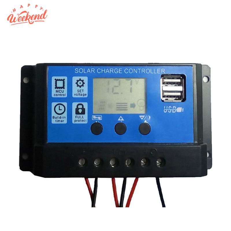PWM 30A Solar Charge Controller 12V 24V LCD Dual USB Battery Charger Charging
