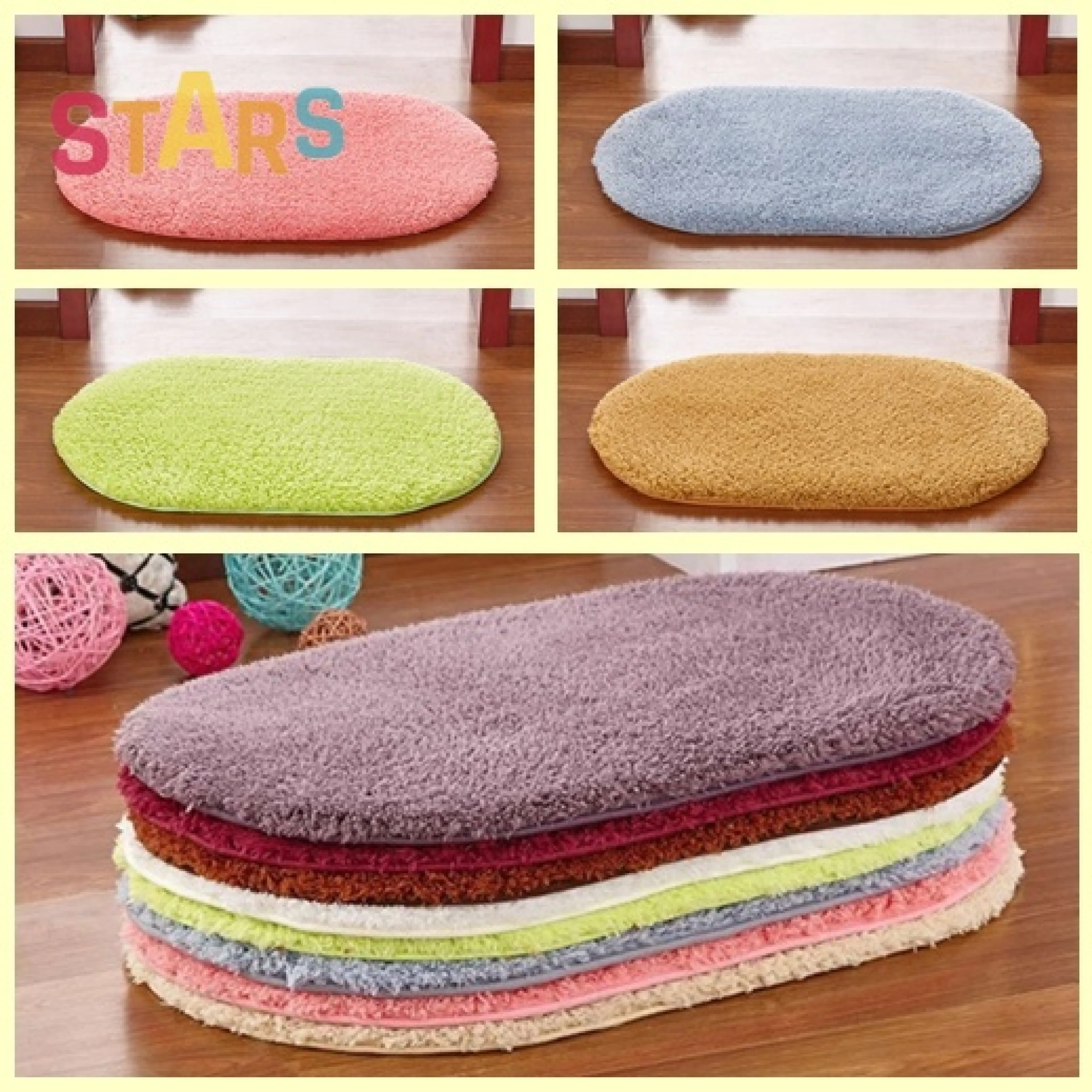 👍 Stars. 【Thai Stock】Doormats, Carpets, Floor Rugs, Oval Shaped Carpets, Soft Fur, 60 X 40 Cm, Home Decoration, Korean Soft Fur Carpets.