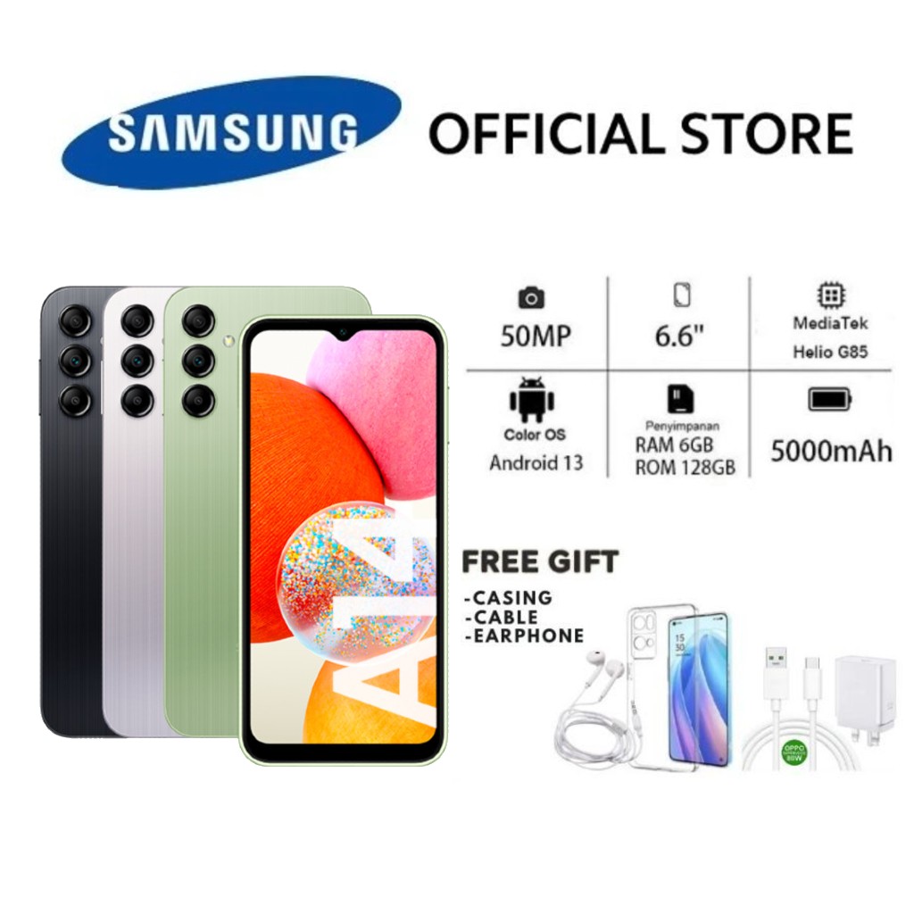 Samsung A14 | 6+128Gb | Screen 6.6 Inches 90Hz | 5000Mah Battery | Three Cameras | Black/Green/Silver ราคา 2,969 บาท*ส่งฟรี