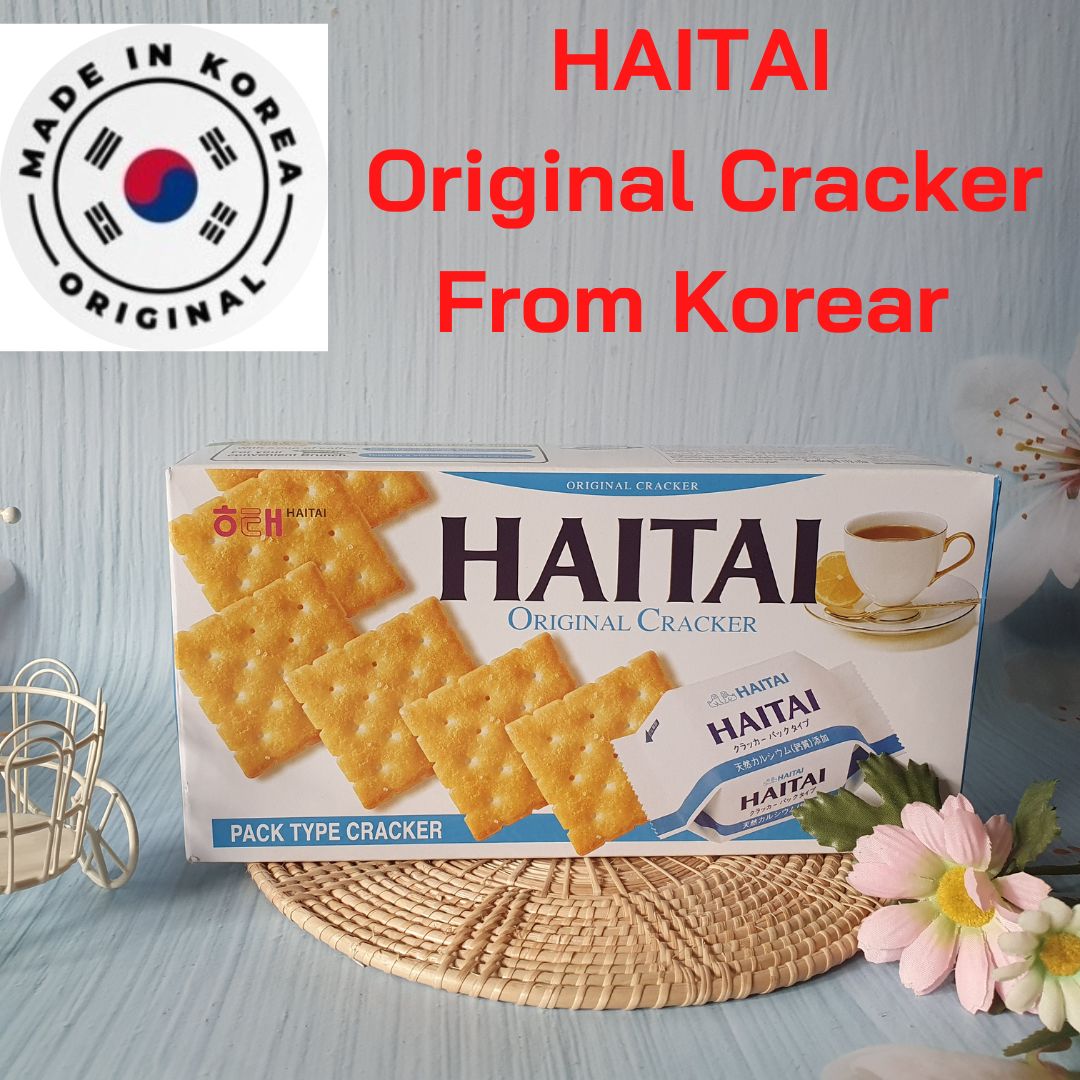 HAITAI Original Cracker ไฮไท ออริจินอลแครกเกอร์ แครกเกอร์นำเข้าจากเกาหลี ขนมปังกรอบน้ำตาลน้อย เป็นอาหารว่าง หรืออาหารเช้า 1 กล่อง(6 ชิ้น x7 ห่อ) 172 g. ราคา 89 บาท*ส่งฟรี