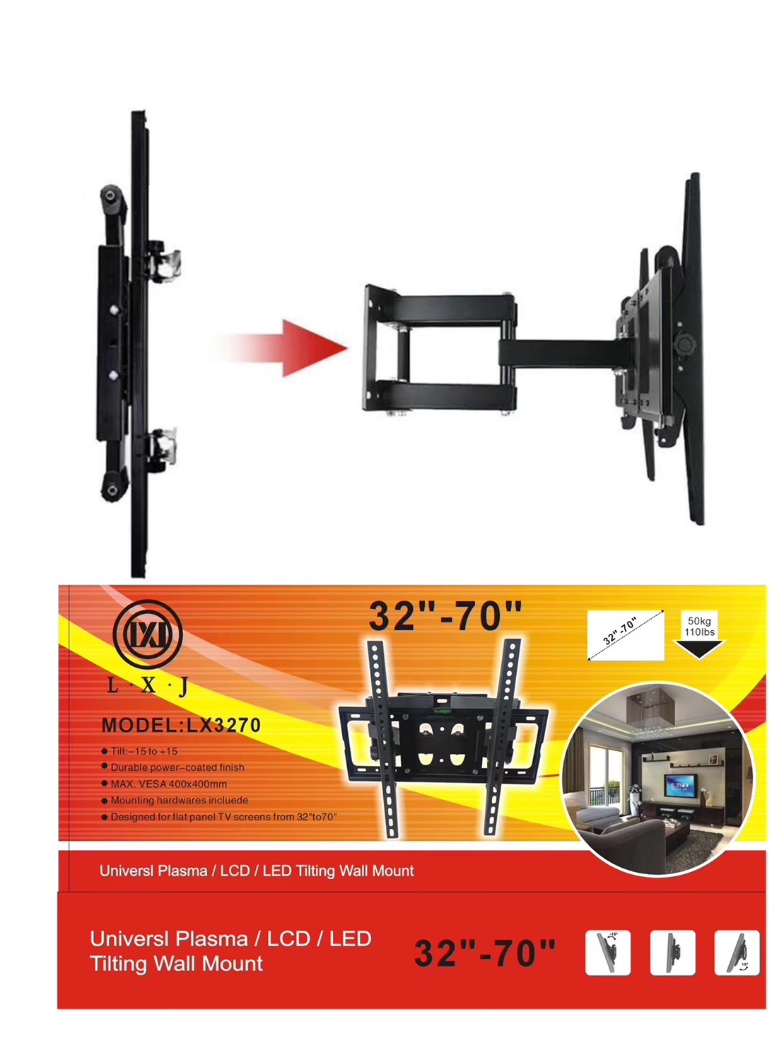 ขาแขวนทีวี 32-70นิ้ว รุ่นLXJ LX3270 ปรับได้ทุกทิศทาง ปรับหันซ้าย - ขวา และก้มเงยได้ LX3072 ราคา 499 บาท*ส่งฟรี