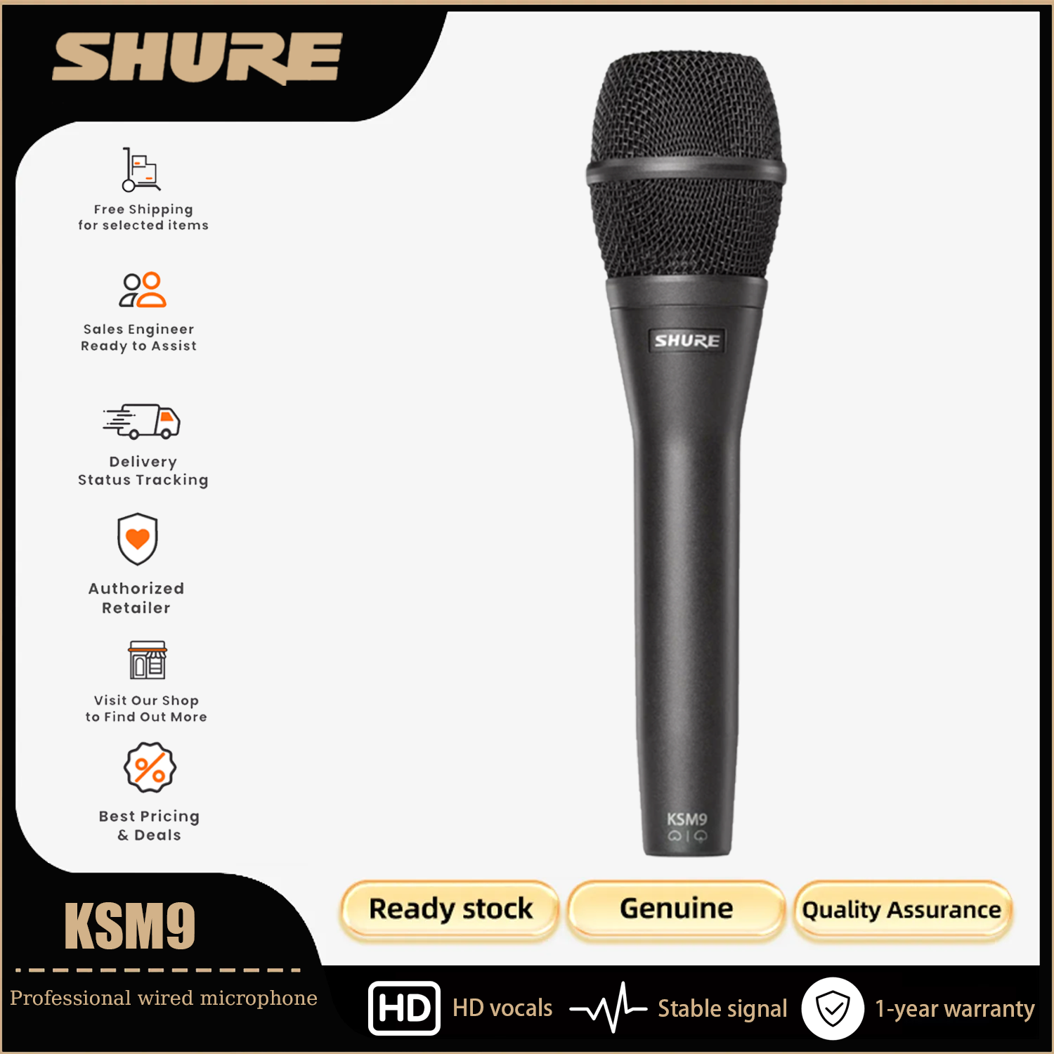Shure ksm9 dynamic microphone stage live show equipment music studio ksm9hs professional karaoke microphone
