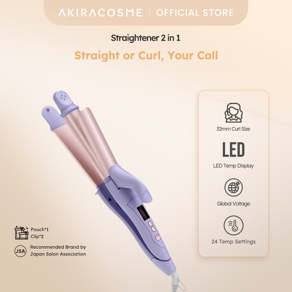 Japan AKIRA Portable Mini 2 in 1 Ceramic Negative Ions Hair Curler Straightener Flat Irons Daily Hair Styling Tools for Gift Present ราคา 1,229 บาท*ส่งฟรี