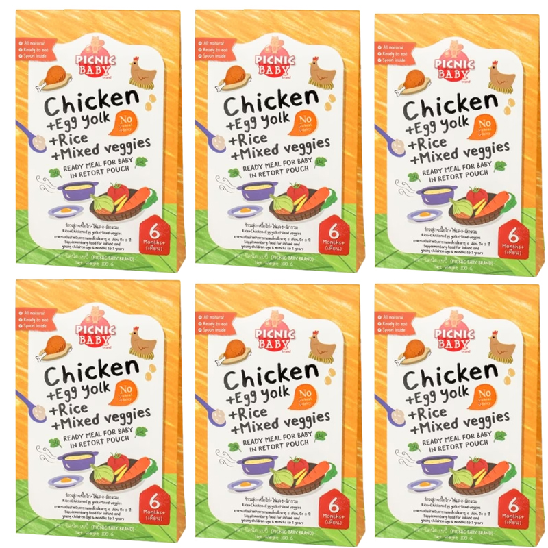 ของใช้แม่และเด็ก Picnic Baby ซื้อ 6 แถม 1!! Picnic BabyFood รสเนื้อไก่+ไข่แดง+ข้าวสุก+ผักรวม x 6 กล่อง ราคา 360 บาท*ส่งฟรี