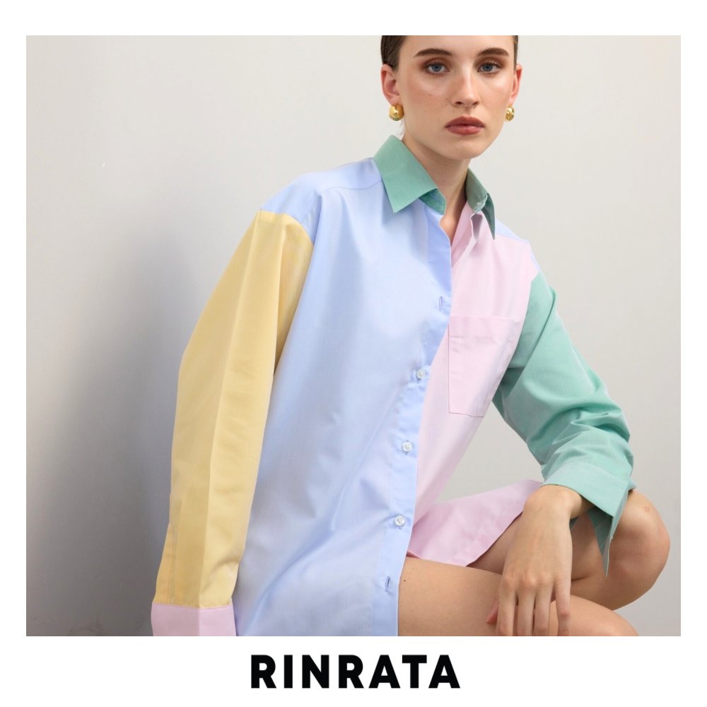 RINRATA - LILA SHIRT COLORFUL - เสื้อเชิ้ต แขนยาว คอปก กระดุมหน้า ผ้าคอตต้อน ตัดต่อ สลับสี ทรงปล่อย สีพาสเทล โอเวอร์ไซส์ เล็กน้อย ราคา 3,590 บาท*ส่งฟรี