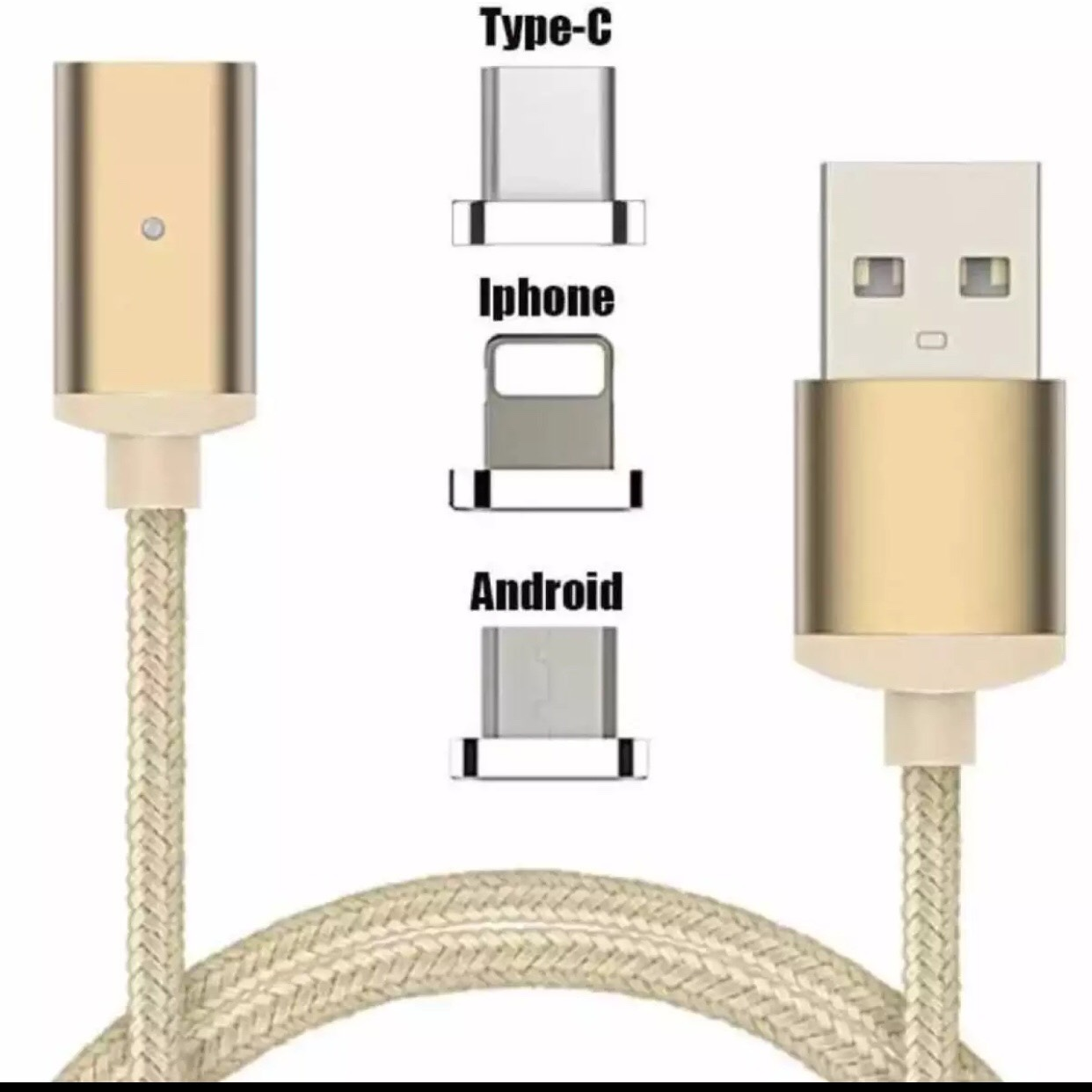 สายชาร์จแม่เหล็กได้ค่าใช้จ่าย3 in 1 (หนึ่งสายสามหัว) ใช้ได้กับมือถือทุกรุ่น (Type-c, Micro USB, For-8-pin ) มีไฟ Led แจ้งเตือนสถานะ สำหรับโทรศัพท์ iPhone, Samsung, Xiaomi, Huawei และมือถืออื่นๆทั่วไป (ทอง,ดำ,เงิน,แดง - 1m)