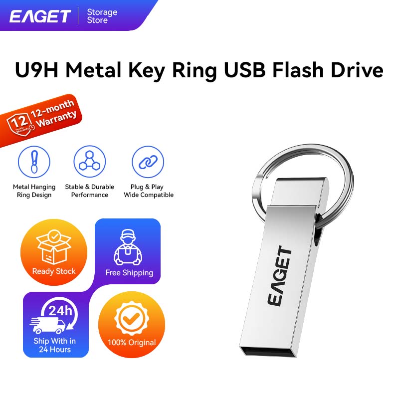 Eaget U9H Metal Ring Usb2.0 Flash Drive | Easy to Use, Plug and Play. | - Wide Compatibility | Designed for Portability Keyring Design Easy to Carry ราคา 115 บาท*ส่งฟรี
