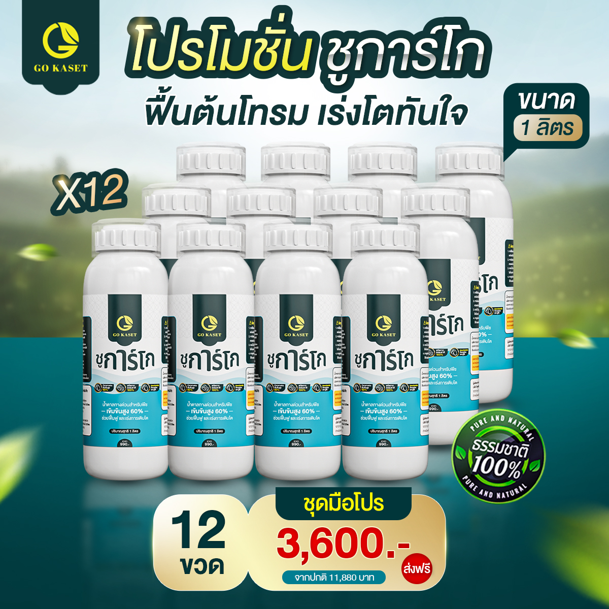 (12 Bottles) Size 1,000 ml - Sugar Go (Sugar Go) Sorbitol, Water Fertilizer, Express Energy for Plants. ราคา 3,600 บาท*ส่งฟรี
