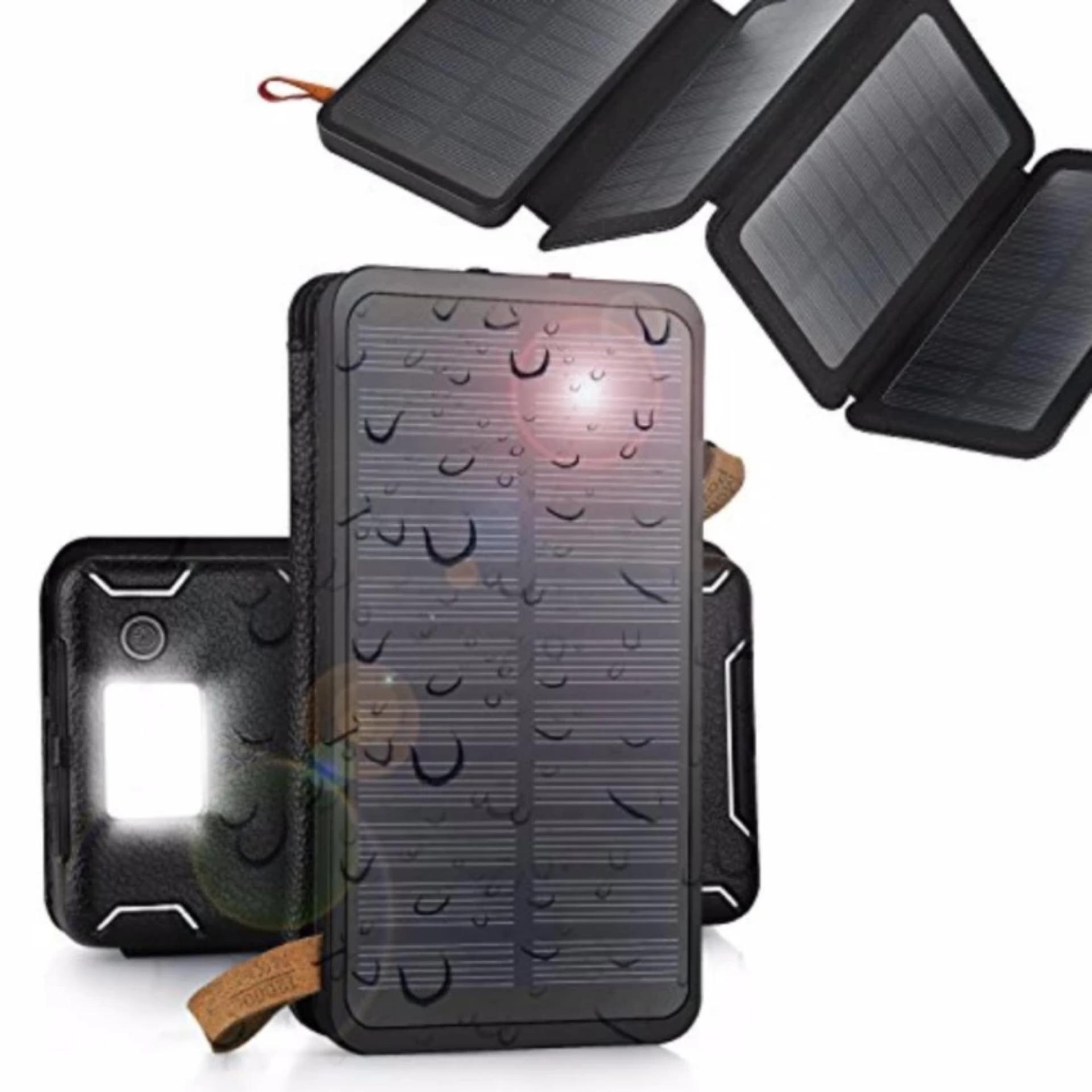  แบตเตอร์รี่สำรอง 12000mAh Solar Charger, 4 Sunpower Panel Portable Solar Power Bank Waterproof&Dustproof Solar Battery Charger with Dual USB Emergency Led Flashlight for iPhone and Most Smart Phones Tablets