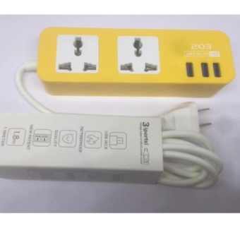 ปลั๊กไฟพ่วง 2ช่อง / USB 3ช่อง รุ่น 203 1.8 เมตร (สีเหลือง)