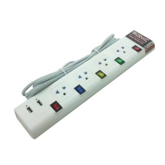 รางปลั๊กไฟ กันกระชาก 4 ช่อง พร้อมช่องเสียบ USB 2.1 A และ ม่านนิรภัย สาย 5 เมตร