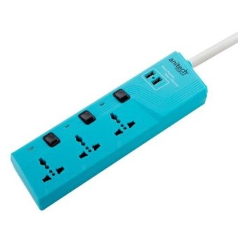 Anitech H523-MI รางปลั๊กไฟ ป้องกันไฟกระชาก 3 ช่อง 2 USB 3 สวิตช์ 3 เมตร - สีฟ้าอ่อน 1 ตัว