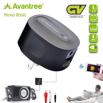 Avantree Bluetooth Audio Reciever ตัวรับสัญญาณเสียงด้วยบลูทูธ 3.0 แบบเสียบปลัก รับสัญญาณจากสมาร์ทโฟนได้ 2 เครื่องพร้อมกัน มีช่อง USB1A ใช้งานกับลำโพงธรรมดาด้วยสาย AUX (3.5mm) รุ่น Roxa Basic (สีดำ)