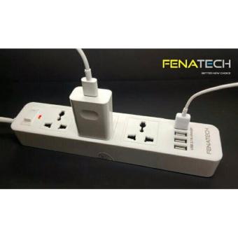 Fenatech P342 ปลั๊กไฟ ป้องกันไฟกระชาก 3 ช่อง 4 USB 2.1 A ชาร์จเร็ว มือถือ แท็บเล็ต (สีขาว)