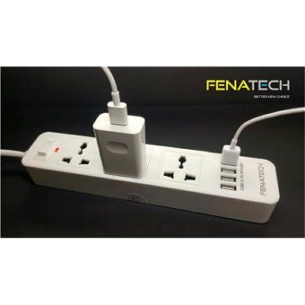 Fenatech P342 ปลั๊กไฟ ป้องกันไฟกระชาก 7 ช่อง 3 เต้าเสียบ 4 USB 2.1A ชาร์จเร็ว มือถือ แท็บเล็ต พาวเวอร์แบงค์ เสียบตรง USB ไม่ต้องใช้ Adapter รองรับไฟฟ้าได้สูง 2500W (สีขาว)