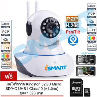 I-SMART กล้องวงจรปิด IP Camera New 2016 Night Vision Full HD 2M Wireless with App Control (White) Free Memory Kingston 32GB