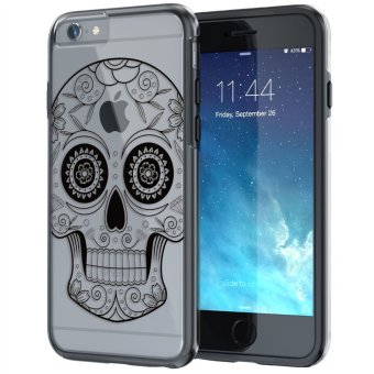 555jewelry เคสใสไฮบริดสำหรับ iPhone6/iPhone6s จากTrue Color® ขอบ TPU แบบนิ่มไม่บาดตัวเครื่องสีดำ ด้านหลังเคสใสแบบแข็งพร้อมลาย Sugar Skull on Damask HD Print 555jewelry เคสใสไฮบริดสำหรับ iPhone6/iPhone6s จากTrue Color® ขอบ TPU แบบนิ่มไม่บาดตัวเครื่องสีดำ ด้านหลังเคสใสแบบแข็งพร้อมลาย Sugar Skull on Damask HD Print