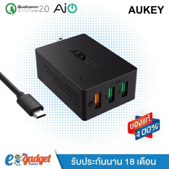 Aukey 3-Port USB Desktop Charging Station Wall Charger with Qualcomm Quick Charge 2.0 และ AiPower หัวปลั๊กชาร์ทไฟ 3ช่อง QC2.0+ AiPower 2ช่อง ที่ชาร์จมือถือพร้อมสาย Micro USB ในกล่อง รุ่น PA-T2 (Black) Aukey 3-Port USB Desktop Charging Station Wall Charger with Qualcomm Quick Charge 2.0 และ AiPower หัวปลั๊กชาร์ทไฟ 3ช่อง QC2.0+ AiPower 2ช่อง ที่ชาร์จมือถือพร้อมสาย Micro USB ในกล่อง รุ่น PA-T2 (Black)