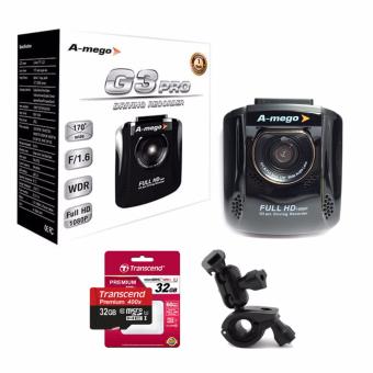 A-mego กล้องติดรถยนต์ G3Pro Full HD 1080P F/1.6 WDR Lans 170องศา (สีดำ) +Transcend MicroSDHC Class10 32GB. A-mego กล้องติดรถยนต์ G3Pro Full HD 1080P F/1.6 WDR Lans 170องศา (สีดำ) +Transcend MicroSDHC Class10 32GB.