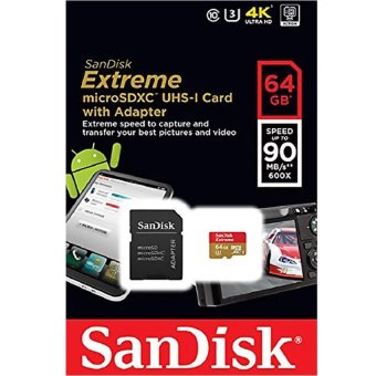 SanDisk เมมโมรี่การ์ด 64GB U3 Extreme Micro SD SDXC Class 10 UHS-I Card 90MB For Go Pro Hero SanDisk เมมโมรี่การ์ด 64GB U3 Extreme Micro SD SDXC Class 10 UHS-I Card 90MB For Go Pro Hero