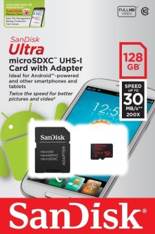เมมโมรี่การ์ด Sandisk 128GB Micro SDXC Ultra Class 10 + SD Adapter เมมโมรี่การ์ด Sandisk 128GB Micro SDXC Ultra Class 10 + SD Adapter