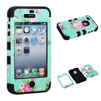 เคส for Apple iPhone 4 4S 3 in 1 Case Flower Pattern คอมโพสิต กันกระแทก - Black เคส for Apple iPhone 4 4S 3 in 1 Case Flower Pattern คอมโพสิต กันกระแทก - Black