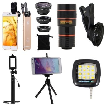 1Choice ชุดอุปกรณ์สำหรับถ่ายภาพ สำหรับโทรศัพท์มือถือ Clip Lens 3 in 1+Super Wide 4X+Len Zoom 8X+ไม้เซลฟี่+ขาตั้งมือถือ 3 ขา+มินิแฟลช (สีดำ) 1Choice ชุดอุปกรณ์สำหรับถ่ายภาพ สำหรับโทรศัพท์มือถือ Clip Lens 3 in 1+Super Wide 4X+Len Zoom 8X+ไม้เซลฟี่+ขาตั้งมือถือ 3 ขา+มินิแฟลช (สีดำ)