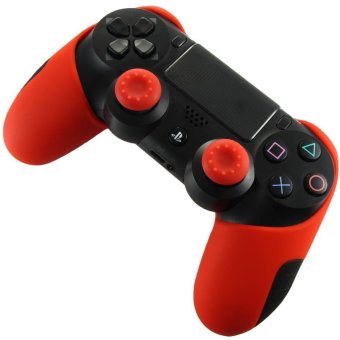 ซิลิโคน Silicone Red Thicker Half Skin Cover for PS4 PlayStation 4 Controller Set ( Skin X 1 + Thumb Grip X 2) ซิลิโคน Silicone Red Thicker Half Skin Cover for PS4 PlayStation 4 Controller Set ( Skin X 1 + Thumb Grip X 2)