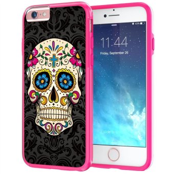 555jewelry เคสไฮบริดสำหรับ iPhone6/iPhone6s จากTrue Color® ขอบ TPU แบบนิ่มไม่บาดตัวเครื่องสีชมพู ด้านหลังเคสแบบแข็งพร้อมลายSugar Skull on Damask HD Print 555jewelry เคสไฮบริดสำหรับ iPhone6/iPhone6s จากTrue Color® ขอบ TPU แบบนิ่มไม่บาดตัวเครื่องสีชมพู ด้านหลังเคสแบบแข็งพร้อมลายSugar Skull on Damask HD Print