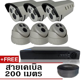 CCTV 8CH ชุดกล้องวงจรปิดกล้อง 1200 TVL 6ตัว ทรงกระบอก และโดม 1.0 ล้านพิกเซล HD เครื่องบันทึก 8 ช่อง + ฟรีสายเคเบิ้ล 200 เมตร CCTV 8CH ชุดกล้องวงจรปิดกล้อง 1200 TVL 6ตัว ทรงกระบอก และโดม 1.0 ล้านพิกเซล HD เครื่องบันทึก 8 ช่อง + ฟรีสายเคเบิ้ล 200 เมตร