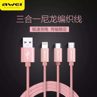 Awei CL-970 3 In 1 Lightning/Micro USB/USB Type-C สายชาร์ตและเชื่อมต่อข้อมูล Awei CL-970 3 In 1 Lightning/Micro USB/USB Type-C สายชาร์ตและเชื่อมต่อข้อมูล