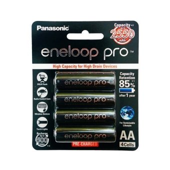 Panasonic ถ่านชาร์จ eneloop Pro ไซส์ AA 2550 mAh 4 ก้อน (สีดำ) ของแท้ Panasonic ถ่านชาร์จ eneloop Pro ไซส์ AA 2550 mAh 4 ก้อน (สีดำ) ของแท้