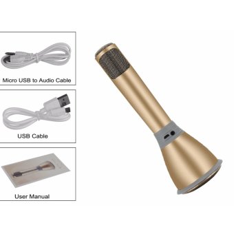 K068 ไมโครโฟนคาราโอเกะ+ลำโพงสเตอริโอในตัว บลูทูธไร้สาย รุ่นพกพาสะดวก Mobile Phone Karaoke Condenser Wireless Bluetooth Microphone - (Gold)