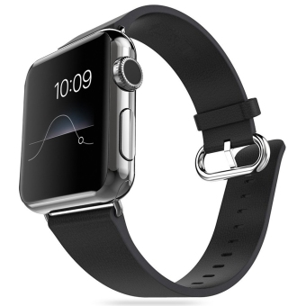 สายรัดข้อมือหนังแท้ Miimall แทนด้วยโลหะเข็มกลัดอะแดปเตอร์สำหรับApple Watch 38มมแบบ 2 ชุด 1 (สีดำ)