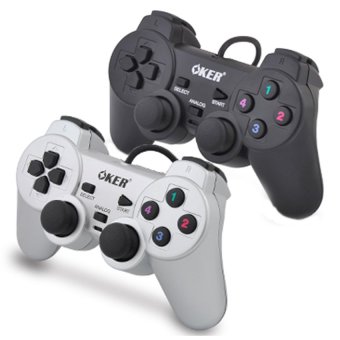 Oker Joystick USB จอยเกมส์ PC เดี่ยวสั่น รุ่น U-706 2ชิ้น(สีดำ+สีเงิน)