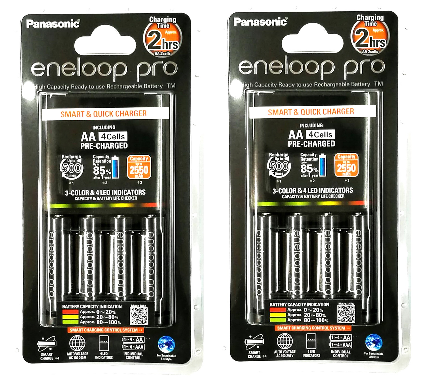 Panasonic Eneloop Pro Battery Charger AA x 4 (2550 mAh) แท่นชาร์จแบบ Quick + ถ่านชาร์จ 4 ก้อน 2ชุด Panasonic Eneloop Pro Battery Charger AA x 4 (2550 mAh) แท่นชาร์จแบบ Quick + ถ่านชาร์จ 4 ก้อน 2ชุด