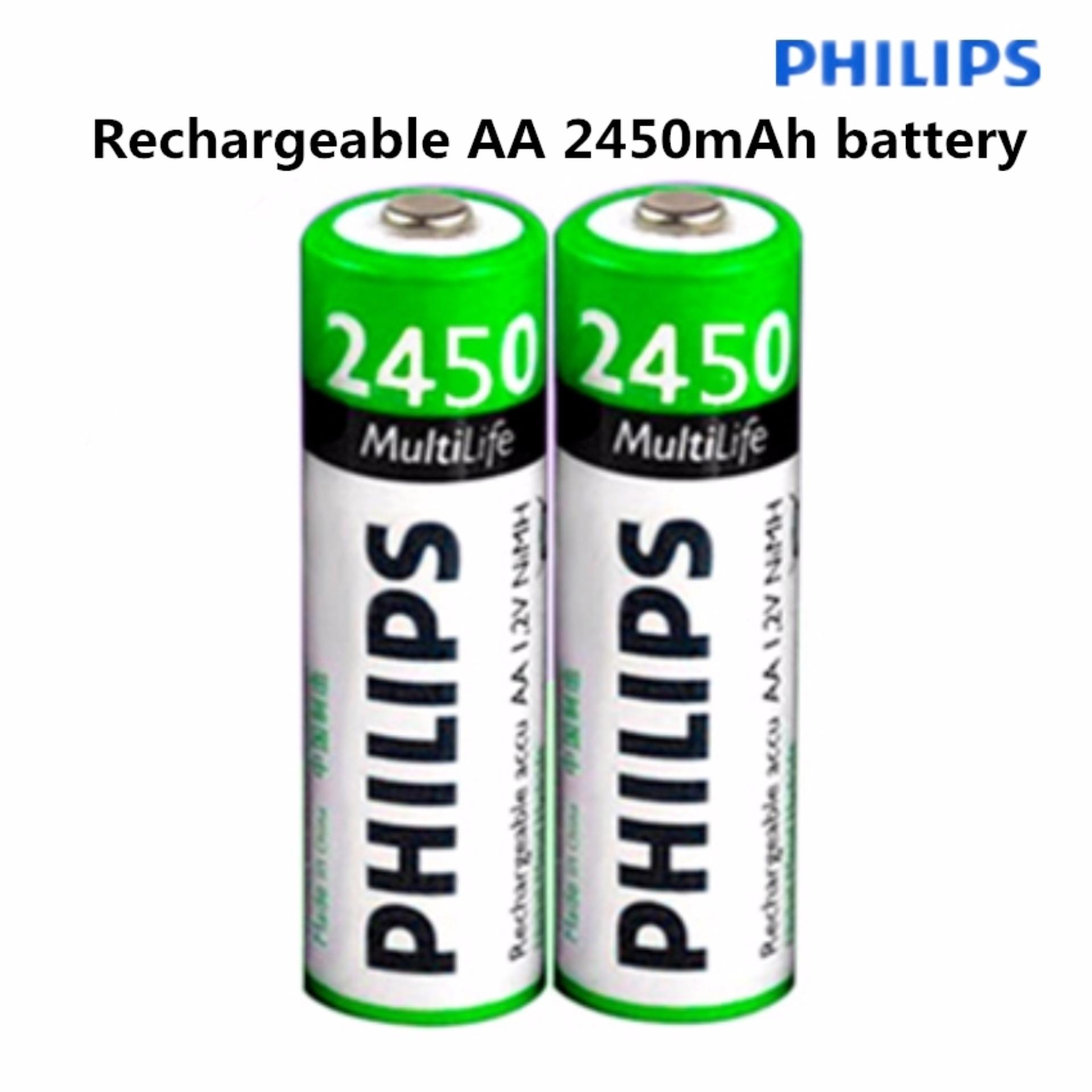 PHILIPS ถ่านชาร์จ AA 2450 mAh NIMH Rechargeable Battery 2 ก้อน PHILIPS ถ่านชาร์จ AA 2450 mAh NIMH Rechargeable Battery 2 ก้อน