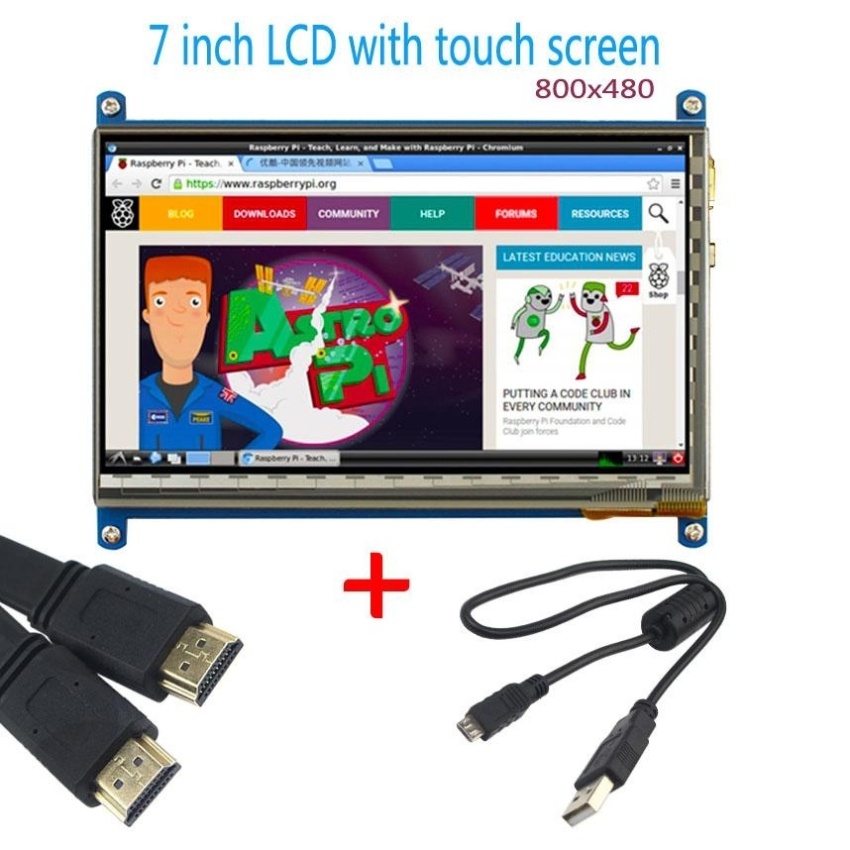popeye 7 inch LCD display monitor suitable for Raspberry Pi 3 with touch screen 800x480 computer HDMI HD BB BLACK - intl