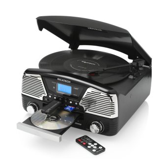 RICATECH Ibiza All-in-1 Retro Turntable เครื่องเล่นแผ่นเสียง รุ่นRMC90 (Black)