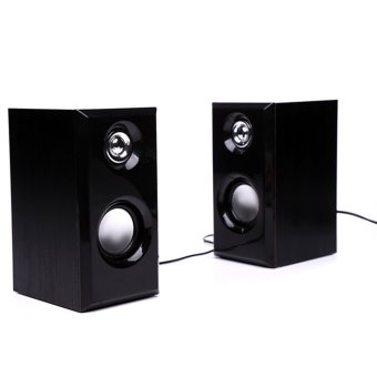 Vococal 2PCS Set Wooden Portable USB Mini Wire Speaker System forSmartphones Tablets Laptops PC MP3 Players (Black)