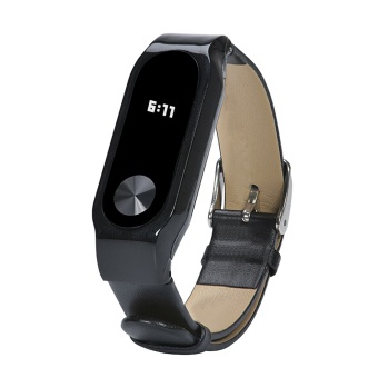 หนังแท้รัดตรวจสำหรับ Xiaomi Mi Band 2สายรัดข้อมือสร้อยข้อมือเจ็บตัววัดอัตราการเต้นของหัวใจในสีดำ