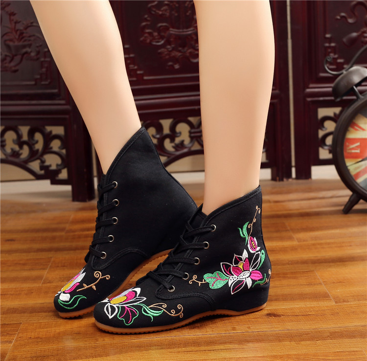 Phong Cách Bắc Kinh Cũ Giày Vải Nữ Mùa Đông Giữ Ấm Mịn Hơn Giày Cotton Đế Bằng Đế Xuồng Phong Cách Dân Tộc Giày Thêu Hoa Phong Cách Retro Chống Trượt Giày Tập Múa 27
