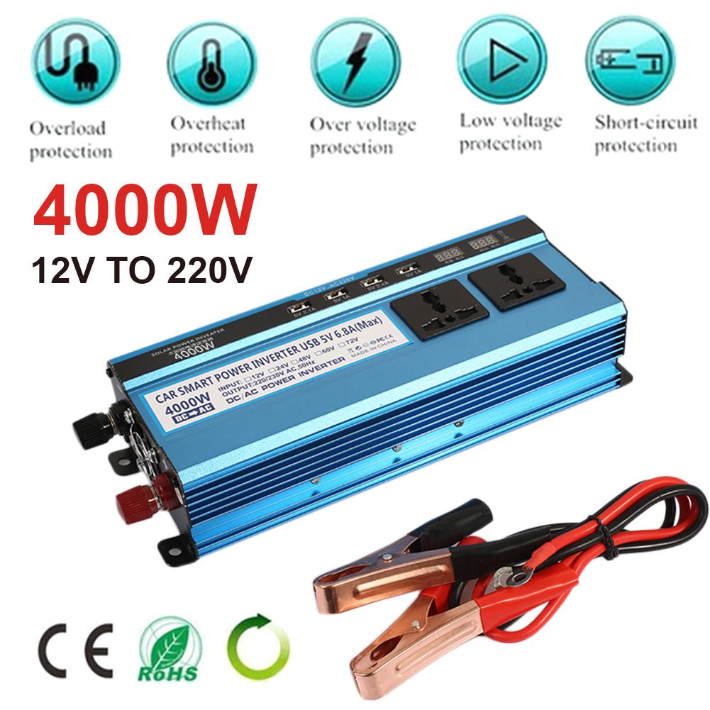 Solar Power Inverter Car Inverter Portable High Performance DC12V To AC220V 4000W Peak 4USB With Digital Display Converter Automobile Adapter Transformer - intl