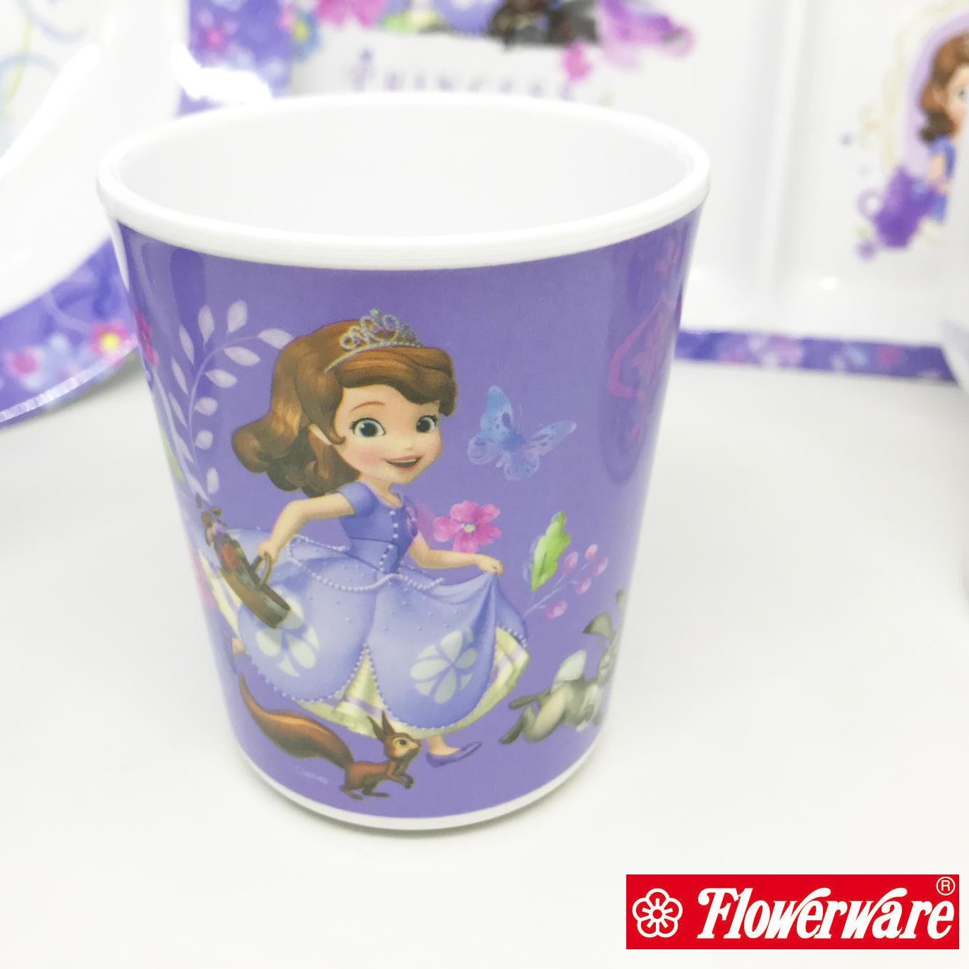 [ขายแยกชิ้น] จานข้าวเด็ก แก้วน้ำเมลามีน ลายเจ้าหญิงโซเฟีย Disney Sofia Princess ยี่ห้อฟลาวเวอร์แวร์ / 1 ชิ้น